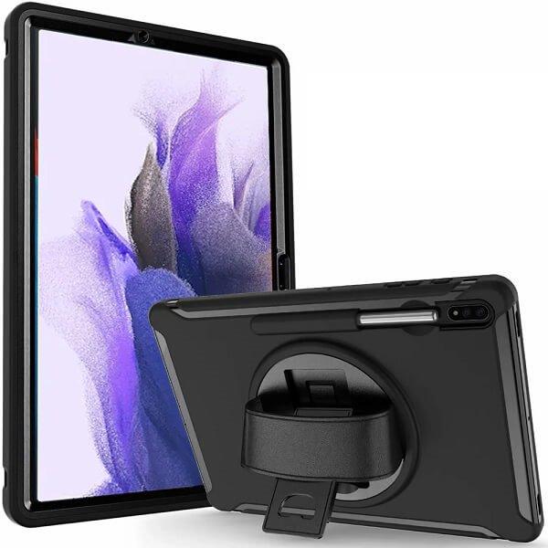 For Samsung Galaxy Tab Series 360° Rotating Stand and Hand Strap Shockproof Kickstand Case Cover
