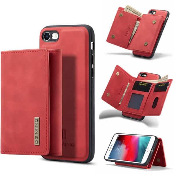 DG.MING Red iPhone SE 2020 Magnetic Trifold Wallet Case