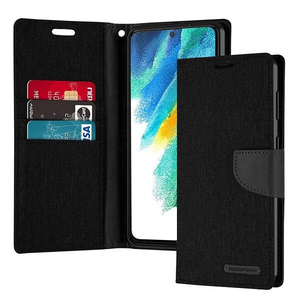 Goospery Canvas Black Samsung Galaxy S21 FE Wallet Case Cover
