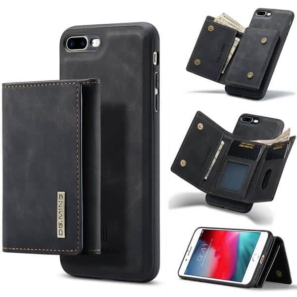 DG.MING Black iPhone 7 Plus /8 Plus Magnetic Trifold Wallet Case