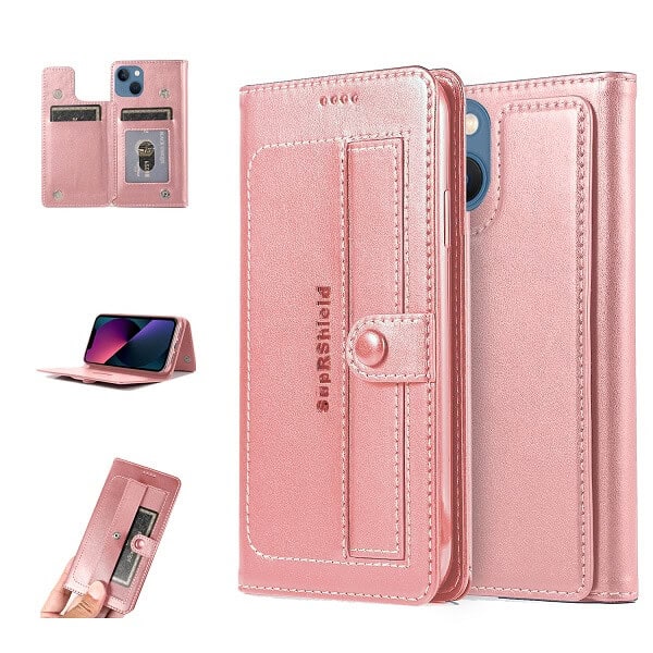 Apple iPhone 13 Wallet Case Flip Leather Card Slots Magnetic Stand Cover (Rose Gold)