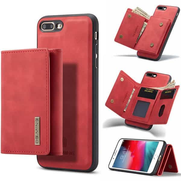 DG.MING Red iPhone 7 Plus /8 Plus Magnetic Trifold Wallet Case