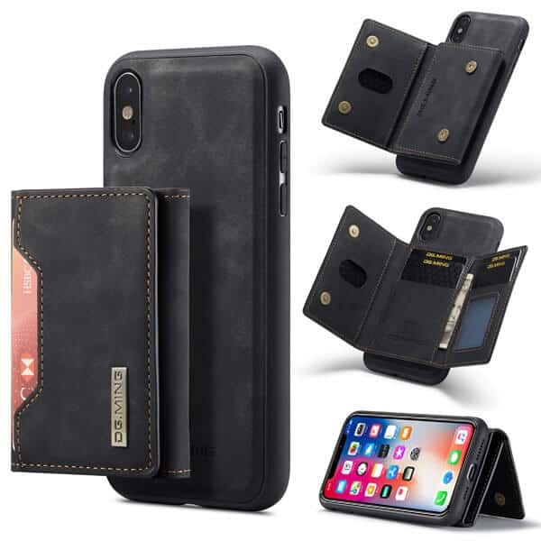 DG.MING Black iPhone X /XS Magnetic Trifold Wallet Case