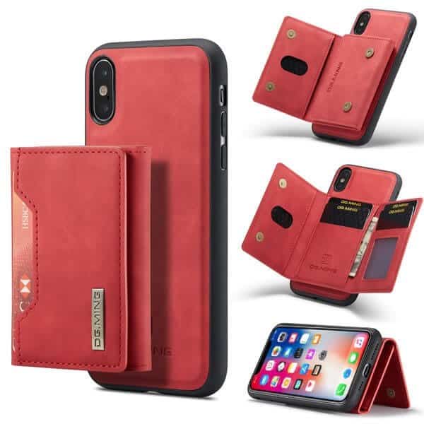 DG.MING Red iPhone X /XS Magnetic Trifold Wallet Case