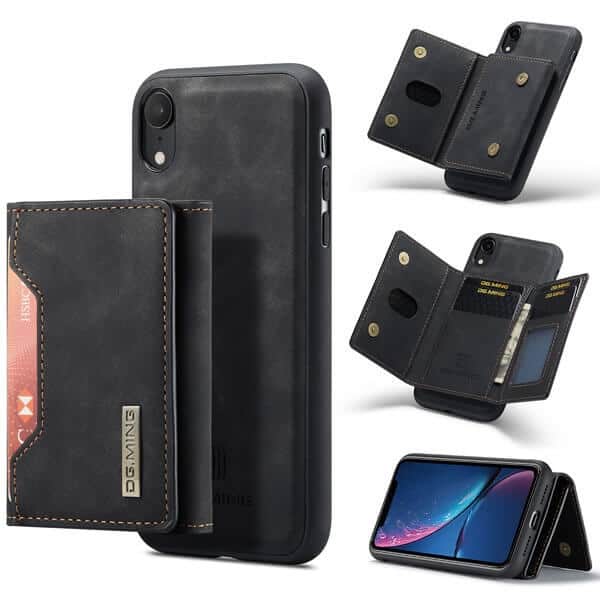 DG.MING Black iPhone XR Magnetic Trifold Wallet Case