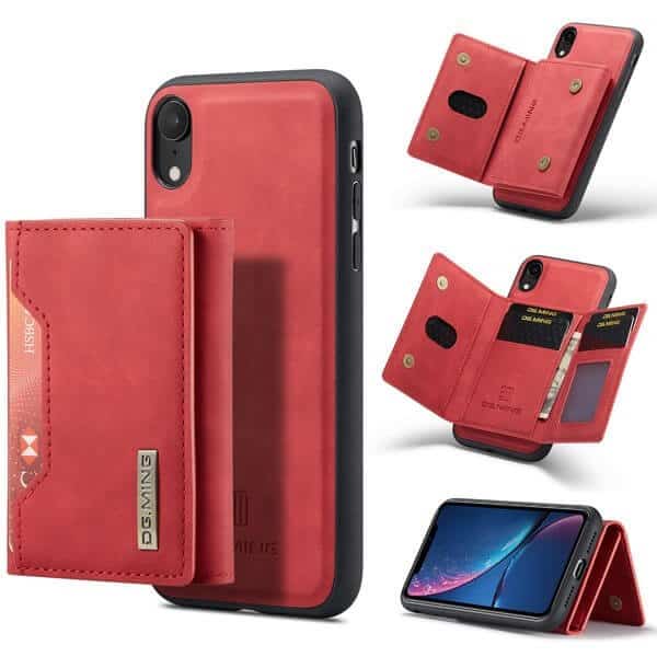 DG.MING Red iPhone XR Magnetic Trifold Wallet Case