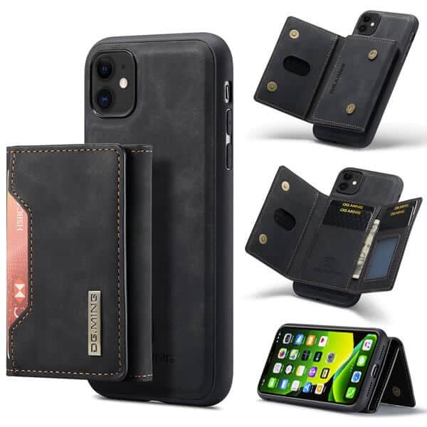 DG.MING Black iPhone 11 Magnetic Trifold Wallet Case