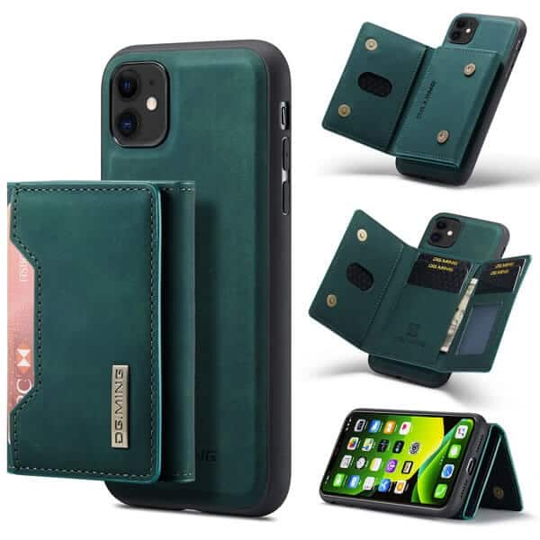 DG.MING Blue iPhone 11 Magnetic Trifold Wallet Case