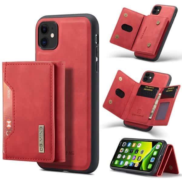 DG.MING Red iPhone 11 Magnetic Trifold Wallet Case