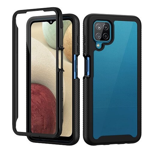 Samsung Galaxy A12 Military Grade Full Body Shockproof Clear Heavy Duty Case Bumper Drop Protection Tough Cover (Black)