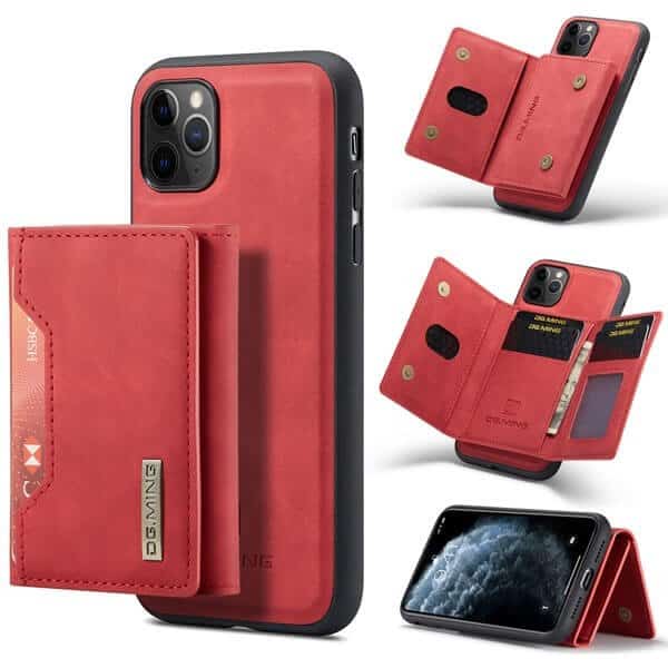 DG.MING Red iPhone 11 Pro Max Magnetic Trifold Wallet Case