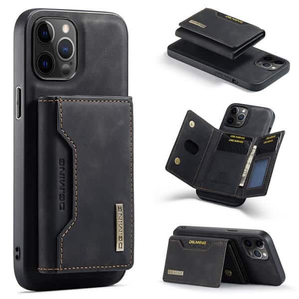 DG.MING Black iPhone 12 Pro Max Magnetic Trifold Wallet Case