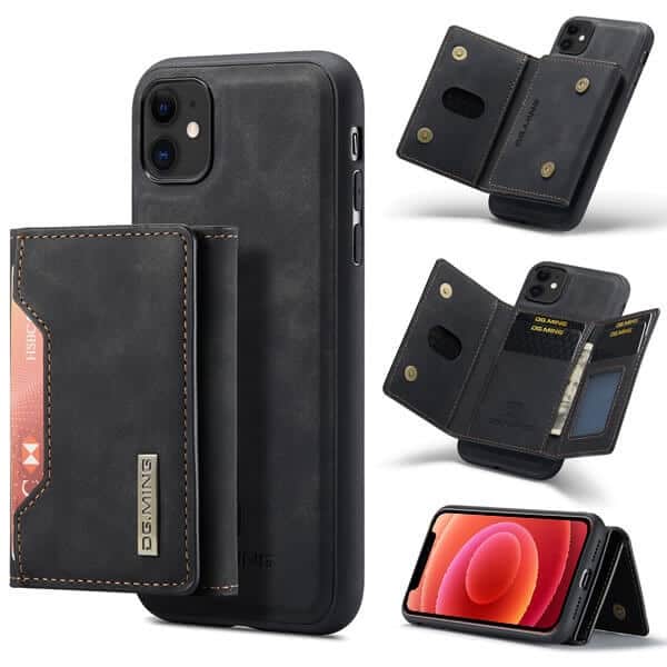 DG.MING Black iPhone 12 Mini Magnetic Trifold Wallet Case