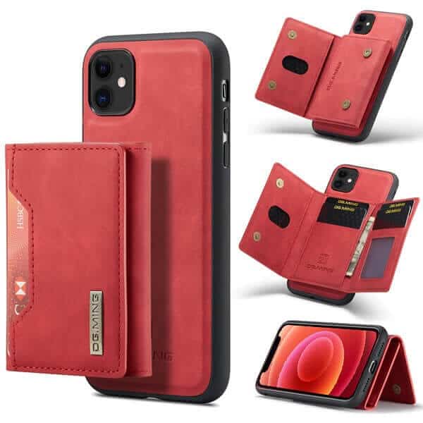 DG.MING Red iPhone 12 Mini Magnetic Trifold Wallet Case