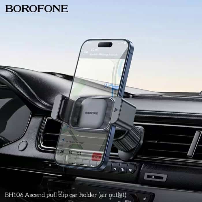 BOROFONE BH106 Ascend Pull Clip Air Vent Car Mount Mobile Phone Holder Air Outlet (Black)