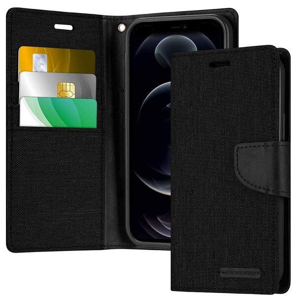 Goospery Canvas Black Apple iPhone 12 pro Wallet Case Cover