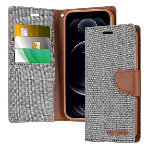 Goospery Canvas Grey Apple iPhone 12 pro Wallet Case Cover