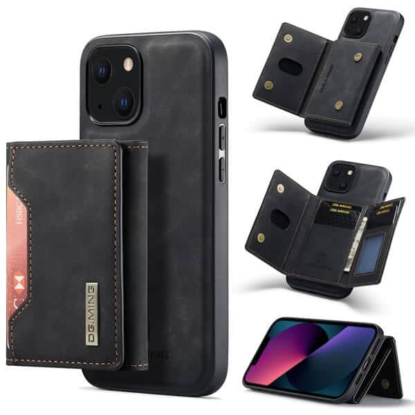 DG.MING Black iPhone 13 Mini Magnetic Trifold Wallet Case