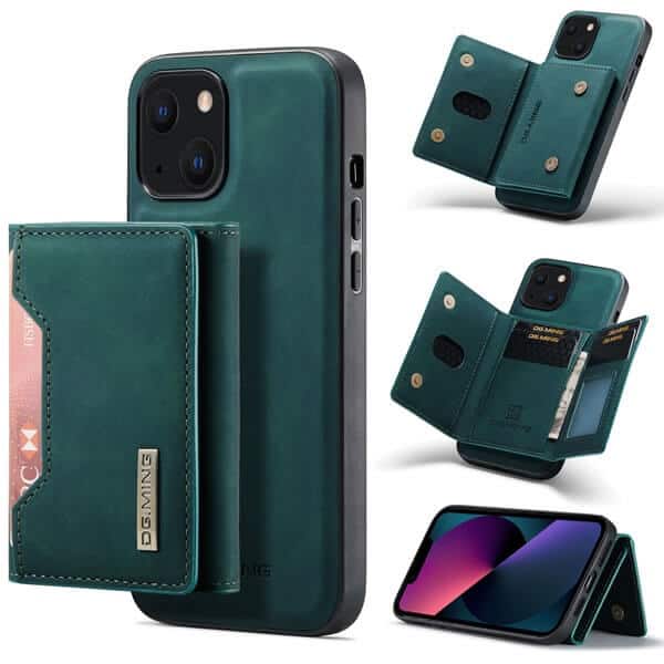 DG.MING Blue iPhone 13 Mini Magnetic Trifold Wallet Case