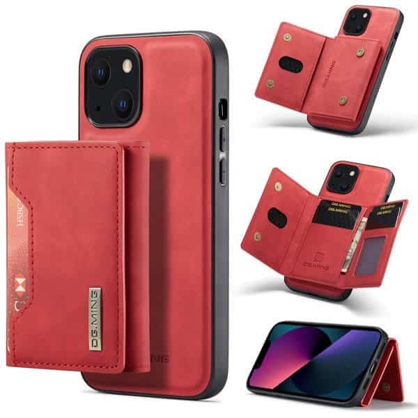 DG.MING Red iPhone 13 Mini Magnetic Trifold Wallet Case