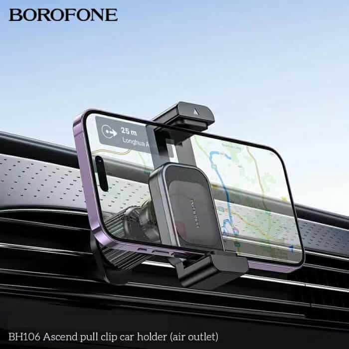 BOROFONE BH106 Ascend Pull Clip Air Vent Car Mount Mobile Phone Holder Air Outlet (Black)