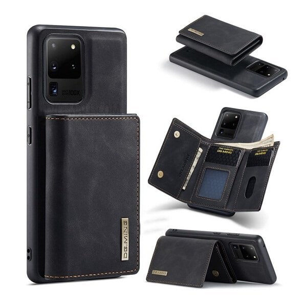 DG.MING Black Samsung Galaxy S20 Ultra Magnetic Trifold Wallet Case
