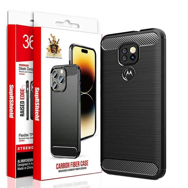For Motorola Moto Rugged Shockproof Case Carbon Fiber Heavy Duty Rugged Cover (Black)