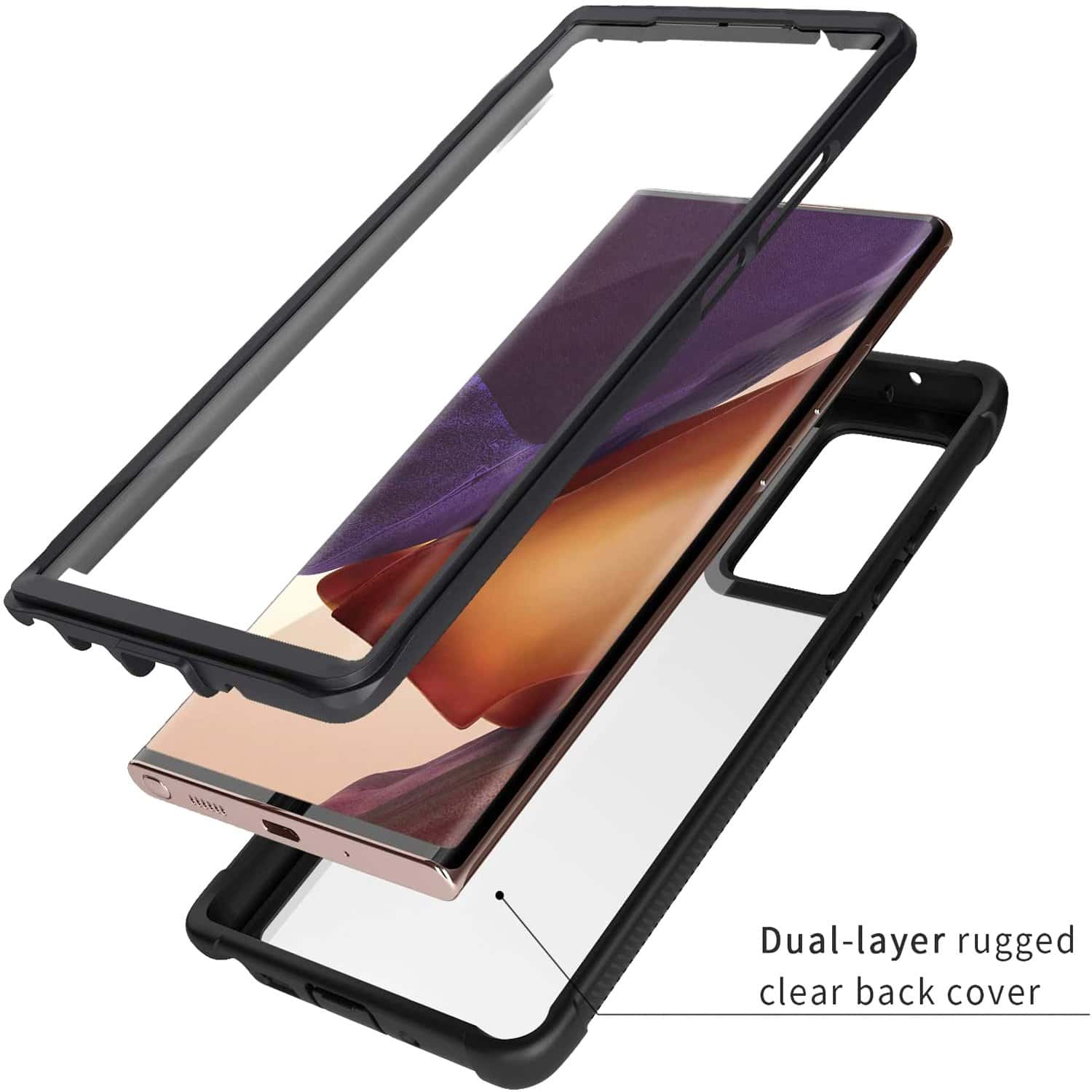 For Samsung Galaxy Note Military Grade Full Body Shockproof Clear Heavy Duty Case Bumper Drop Protection Tough Cover (Black)