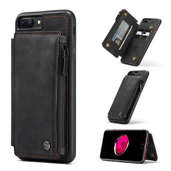 Apple iPhone 7 Plus / 8 Plus Black CaseMe Back Zipper Wallet Case