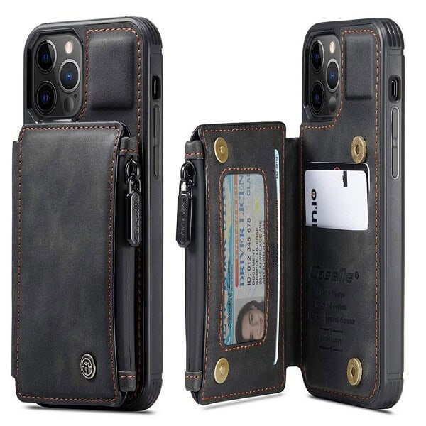 Apple iPhone 12 Pro Max Black CaseMe Back Zipper Wallet Case