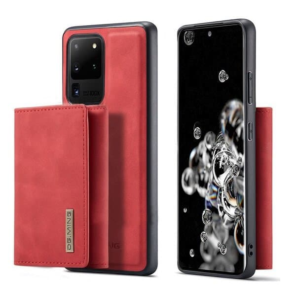 DG.MING Red Samsung Galaxy S20 Ultra Magnetic Trifold Wallet Case