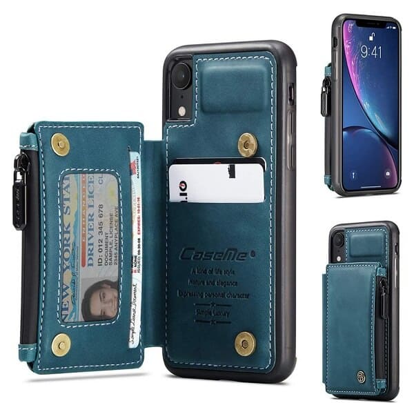 Apple iPhone XR Teal Blue CaseMe Back Zipper Wallet Case