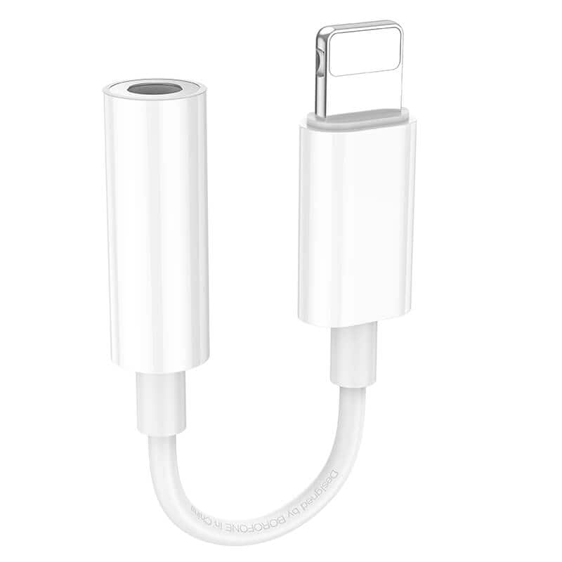 Borofone BV21 82mm Lightning to 3.5mm Audio Aux Headphone Jack Adapter (White)