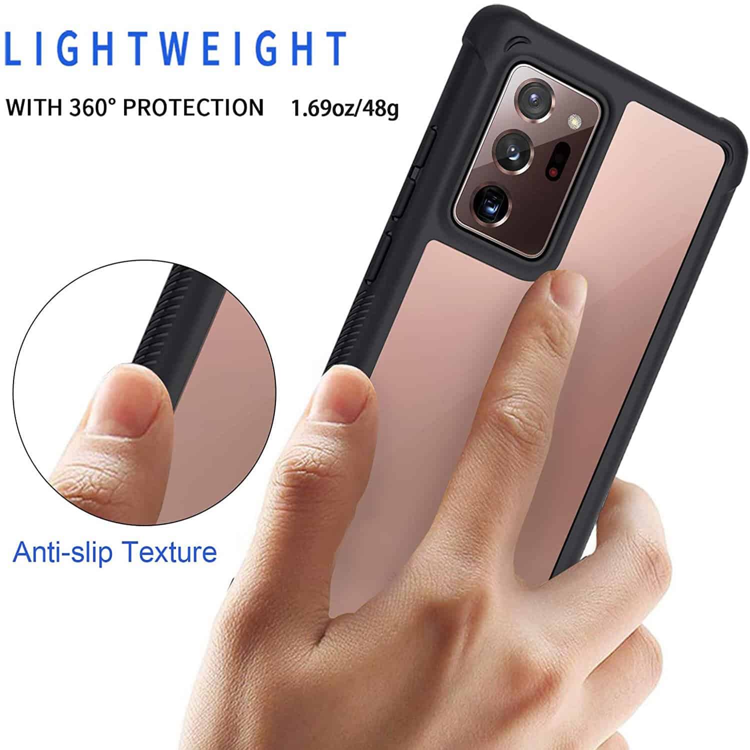 For Samsung Galaxy Note Military Grade Full Body Shockproof Clear Heavy Duty Case Bumper Drop Protection Tough Cover (Black)