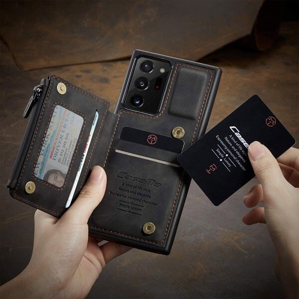 For Samsung Galaxy Note 20 Ultra CaseMe Back Zipper Wallet Case W/ 3 Card Slots, RFID Blocking, 1 Money Pocket, Credit Card Holder Leather Cover