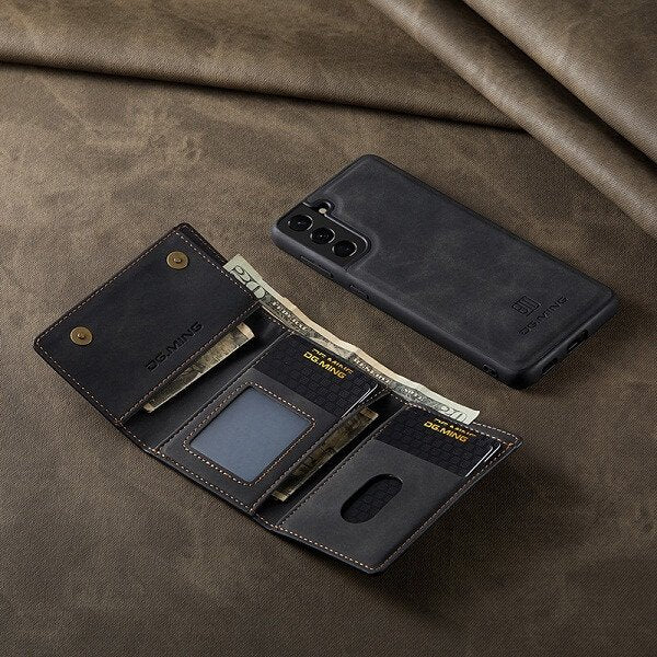 DG.MING For Samsung Galaxy S Series Premium Trifold Wallet Leather Case With 2-in-1 Magnetic Detachable Card Holder Pocket Cover