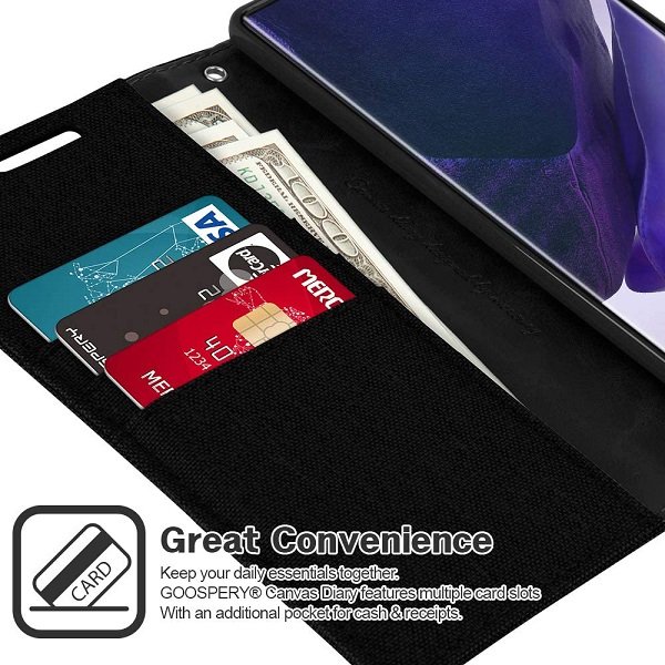 Goospery Canvas For Samsung Galaxy Note Wallet Leather Case Denim Stand Flip Fabric Pouch Credit Card Slots Cover