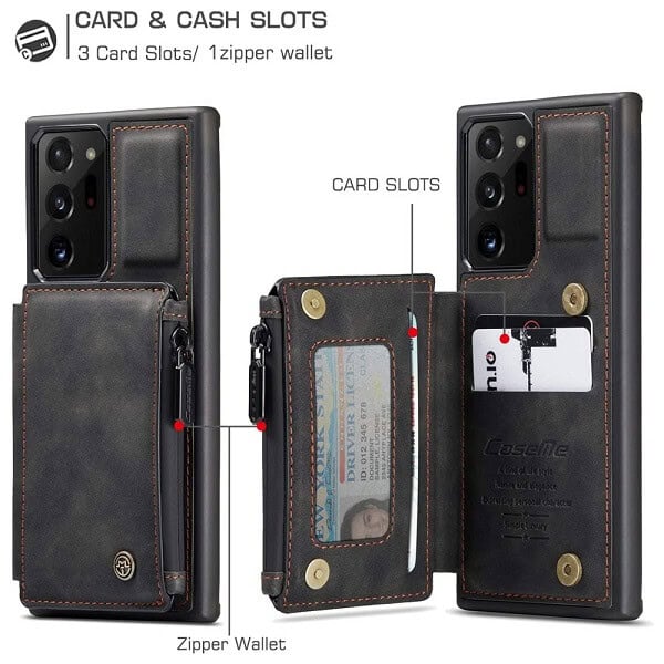 For Samsung Galaxy Note 20 Ultra CaseMe Back Zipper Wallet Case W/ 3 Card Slots, RFID Blocking, 1 Money Pocket, Credit Card Holder Leather Cover