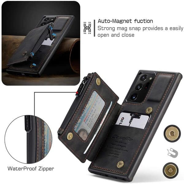 For Samsung Galaxy Note 20 Ultra CaseMe Back Zipper Wallet Case W/ 3 Card Slots, RFID Blocking, 1 Money Pocket, Credit Card Holder Leather Cover