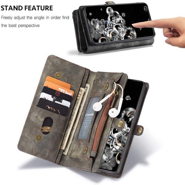 CaseMe For Samsung Galaxy S Series Zipper & Detachable Retro Leather Pouch Wallet Flip Purse Bag Detachable Phone Case Cover