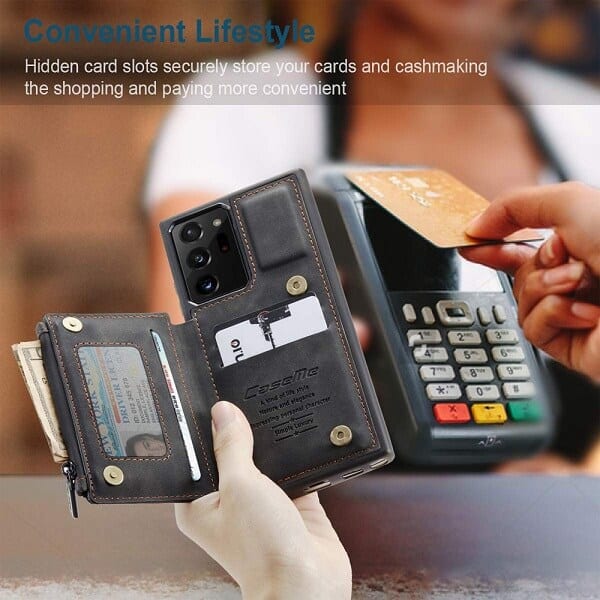 For Samsung Galaxy Note 20 Ultra CaseMe Back Zipper Wallet Case W/ 3 Card Slots, RFID Blocking, 1 Money Pocket, Credit Card Holder Leather Cover