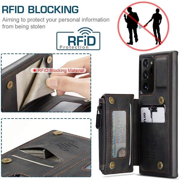 For Samsung Galaxy Note 20 Ultra CaseMe Back Zipper Wallet Case W/ 3 Card Slots, RFID Blocking, 1 Money Pocket, Credit Card Holder Leather Cover