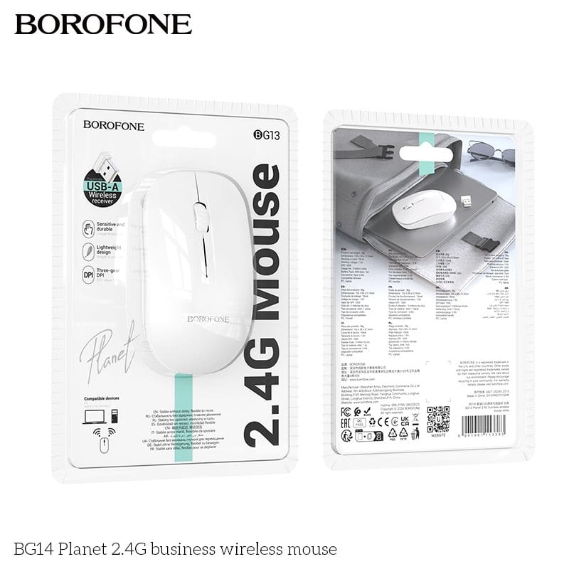 Borofone Wireless Mouse, 2.4GHz with USB Mini Receiver 1000 DPI Optical Tracking For PC/Laptop/MacBook