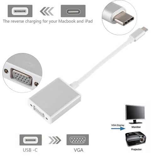 1080P USB 3.1 Type C Male to VGA Female Adapter Converter Cable For Macbook HDTV