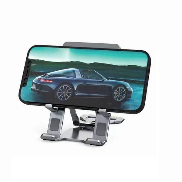 Universal Adjustable Aluminum Foldable Ultra Thin Portable Phone Holder for Desk Desktop Phone Stand Cell Phone Tablet Tab iPad Stand Holder (Grey)