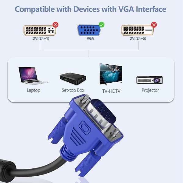 1.5M /5ft VGA to VGA Cable Adapter 15 Pin 1080P Full HD Male to Male Monitor Adaptor for Computer PC Laptops TV Projectors