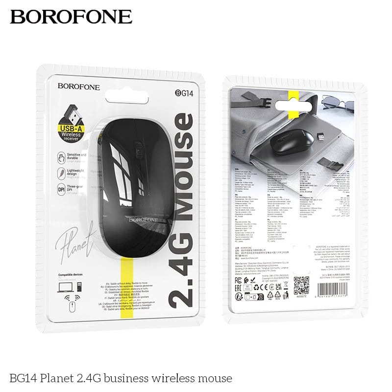 Borofone Wireless Mouse, 2.4GHz with USB Mini Receiver 1000 DPI Optical Tracking For PC/Laptop/MacBook
