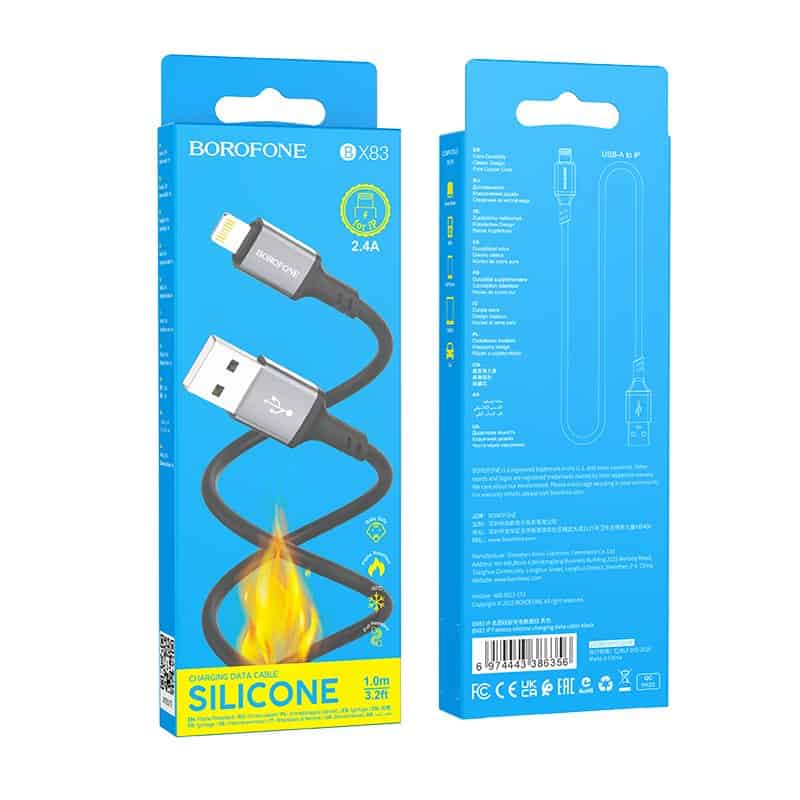 Borofone BX83 1M USB A to Lightning Silicone Fast Charging Charger Data Sync Cable Cord For iPhone/iPad