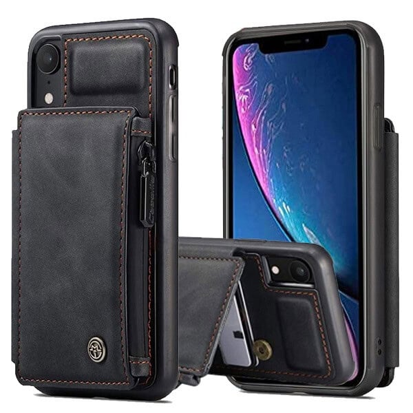 Apple iPhone XR Black CaseMe Back Zipper Wallet Case