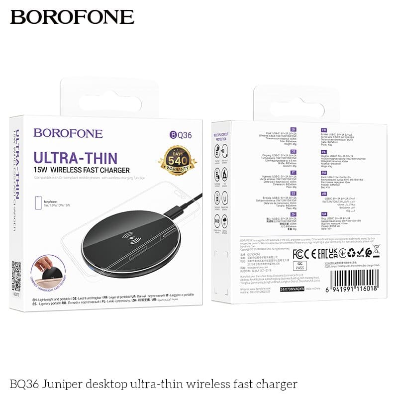 Borofone BQ36 15W Ultra Thin Fast Charger Desktop Wireless Charging Pad (Black)